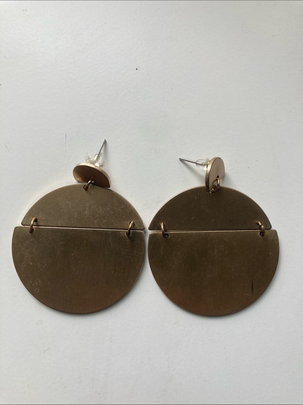 American Eagle Outfitters Double-Disc Drop Earrings in Antique Gold Tone
